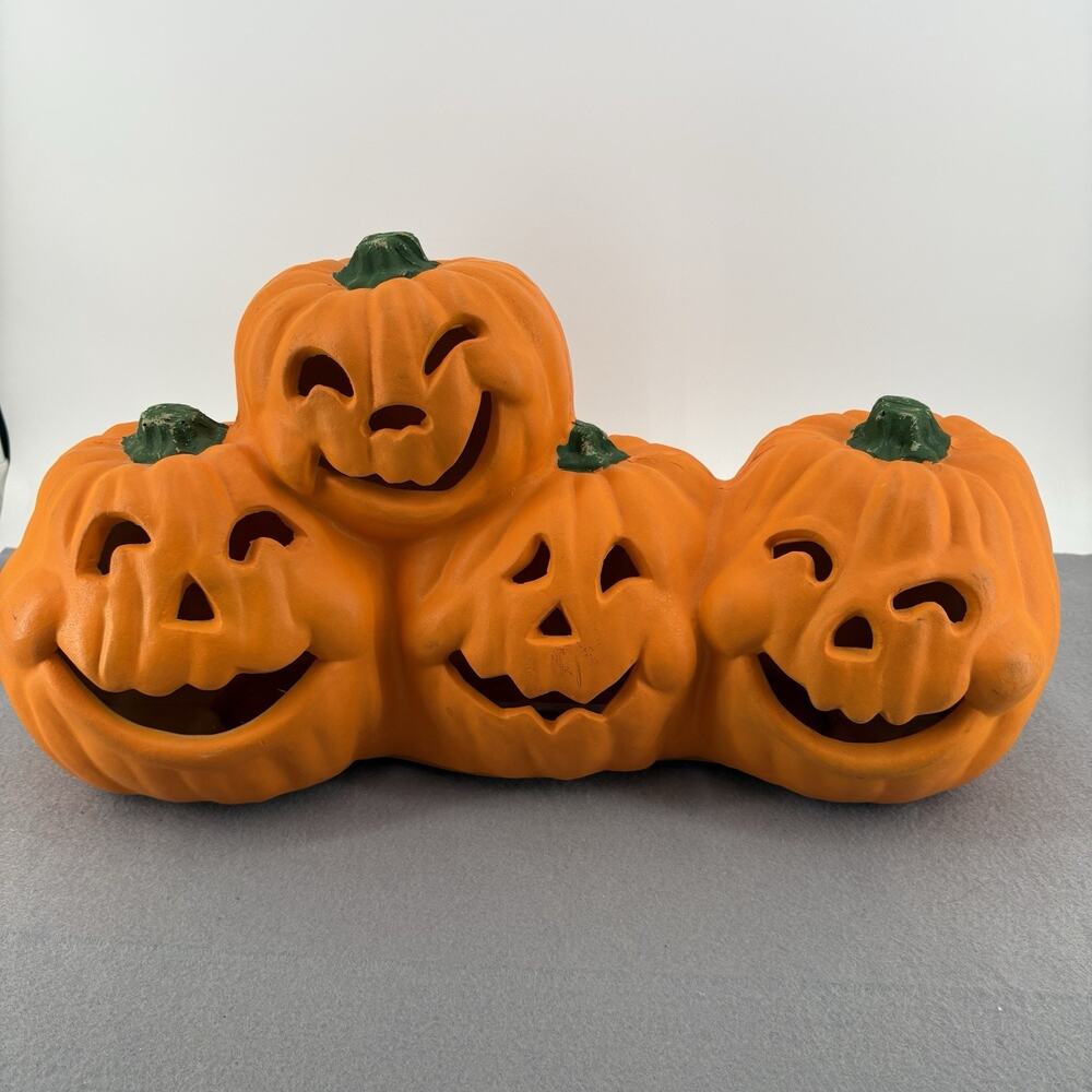 Vintage Group 4 Pumpkin Jack O Lantern Foam Blow Mold Light Up Halloween Decor